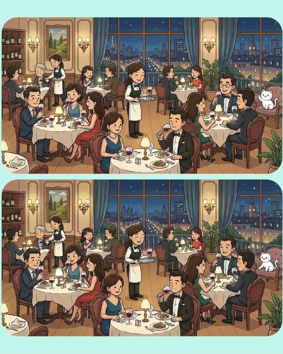眼力大挑战！餐厅找不同图藏了10处差异，能找全的人是火眼金睛！
