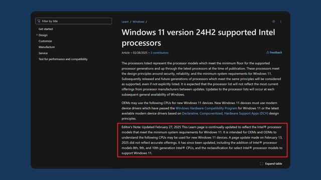 微软修改官网页面的错误陈述 确认Windows 11 24H2适用于较...