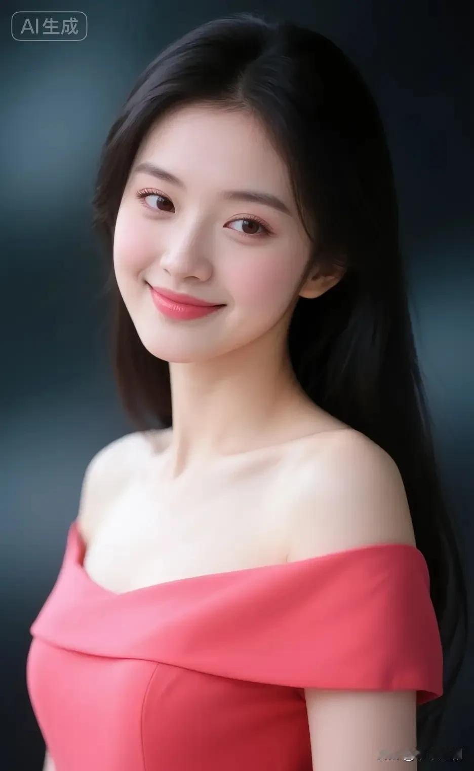 绯裙映笑靥，柔肩藏温柔，一眼甜进心底温柔风女神温柔风美人温柔粉裙