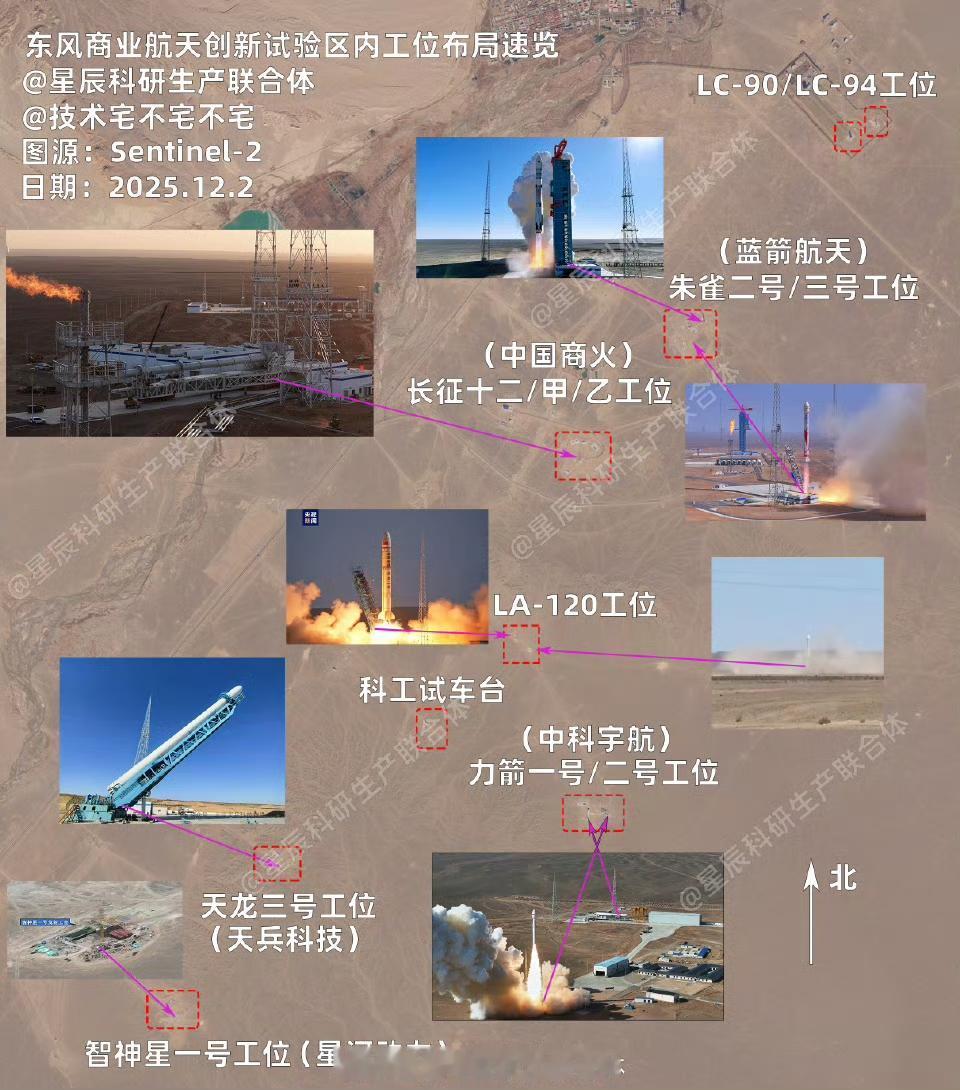 东大未来太空港已具雏形-东风商业航天创新试验区。看图①分布，有蓝箭航天的朱雀工位