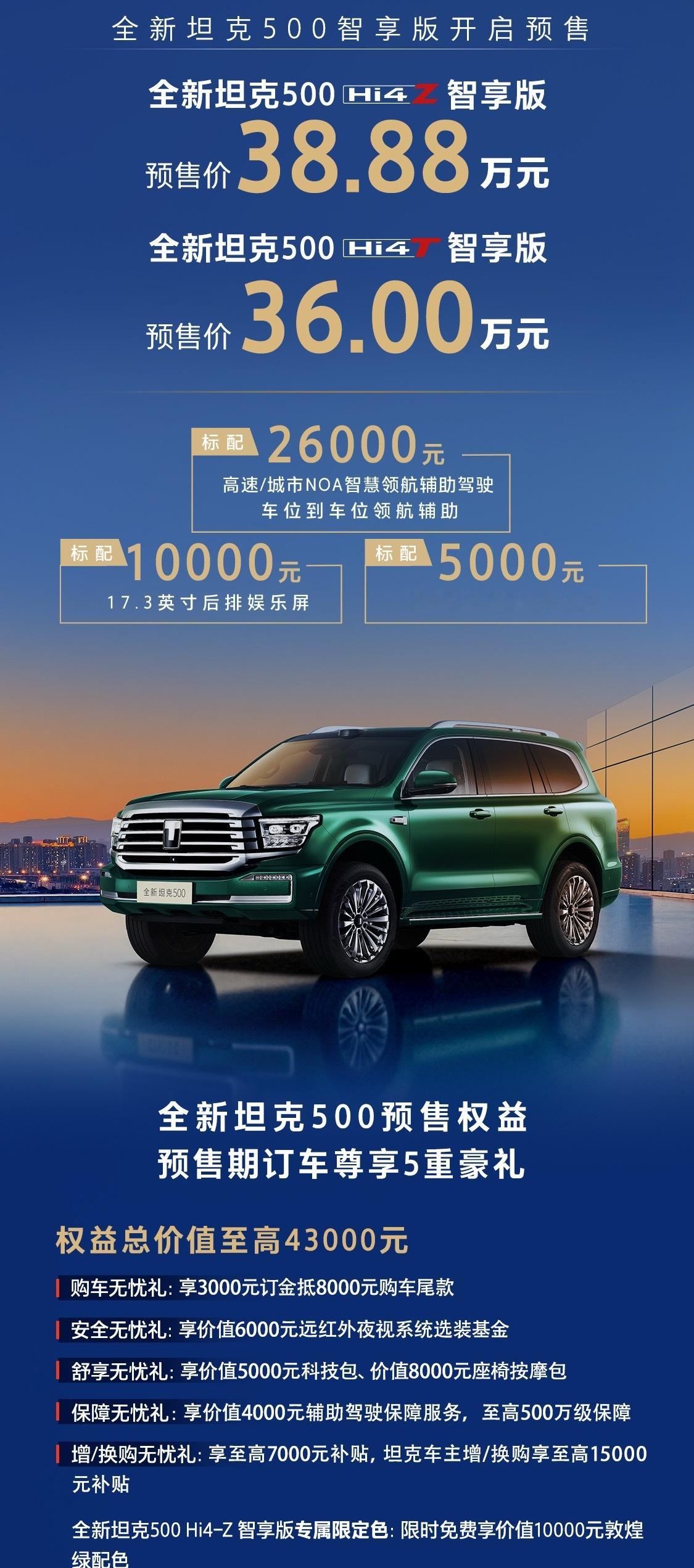 坦克500上新了价格来了，36万起。[doge]买不买？​​​