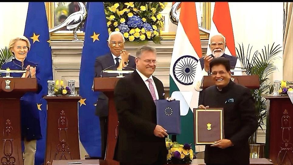 欧盟与印度达成自贸协议，德媒称，未来十年将让中国损失数千亿欧元。1月27日，