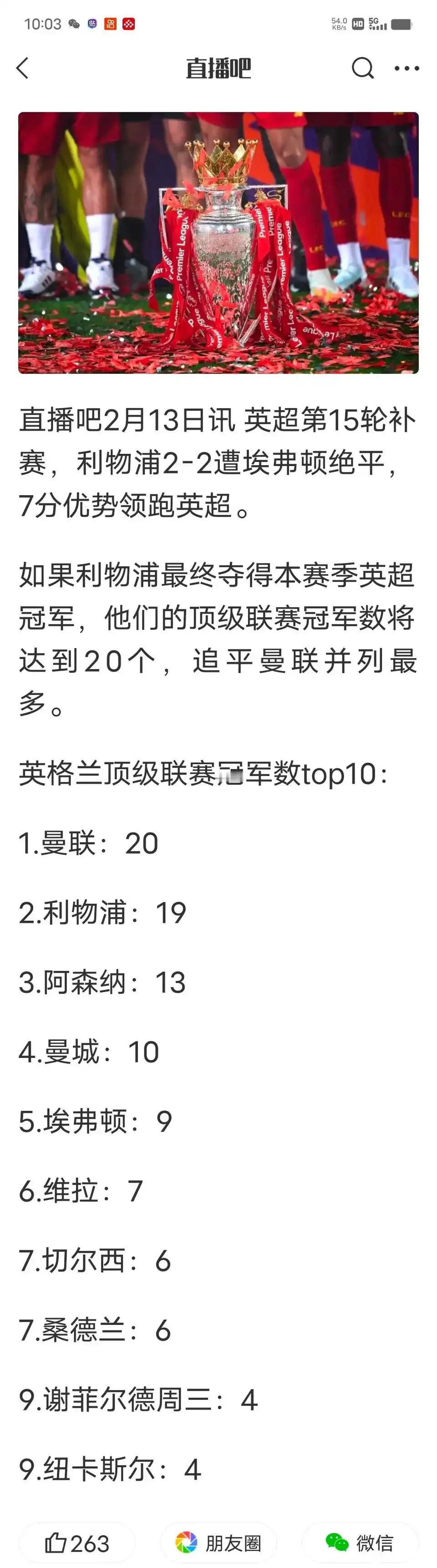 英超冠军进入白热化阶段，媒体又开始数各大豪门联赛冠军数了。利物浦夺冠，那就追