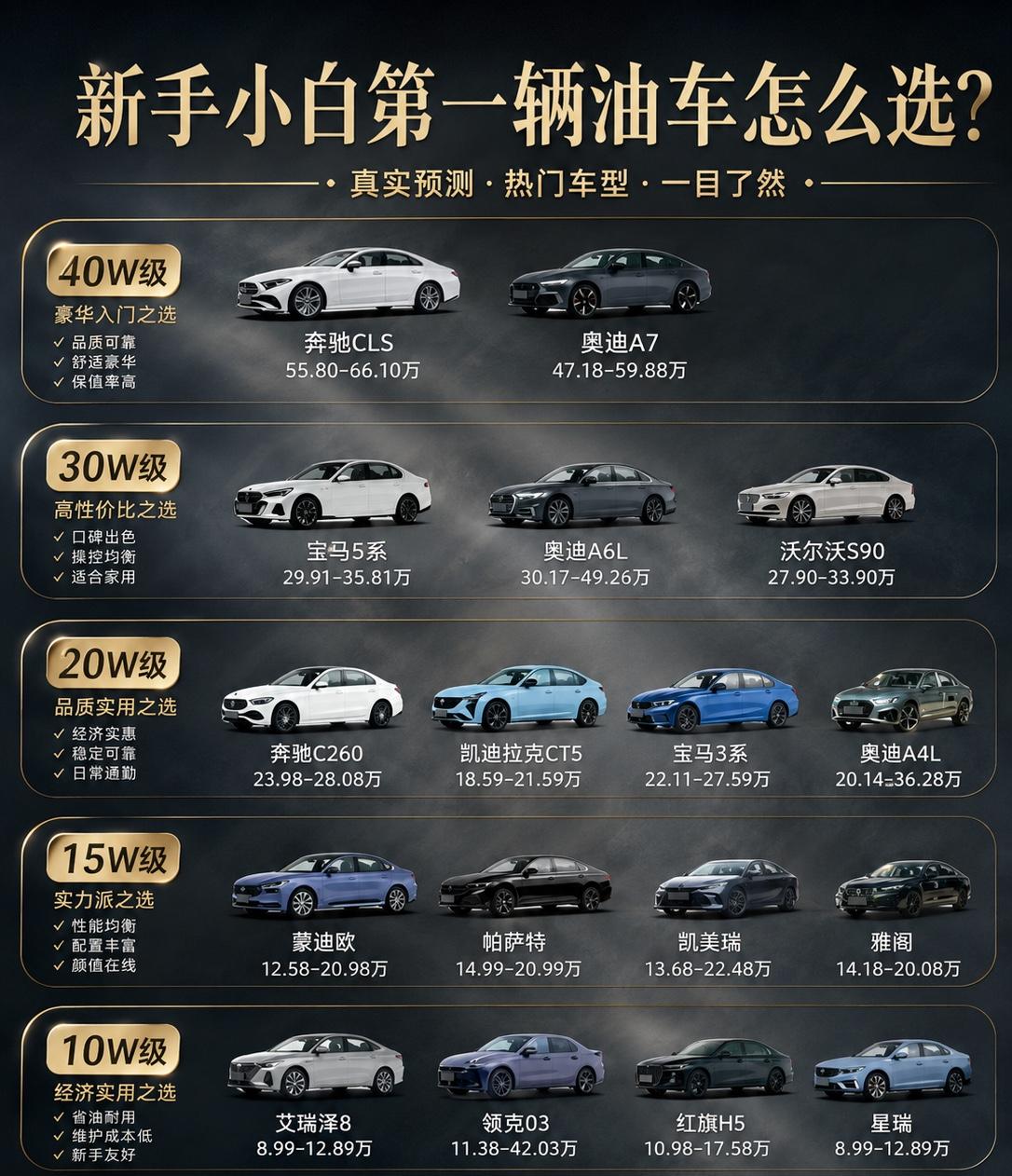 新手小白第一辆油车怎么选？各预算天花板都在这里给新人朋友一份油车选购清单