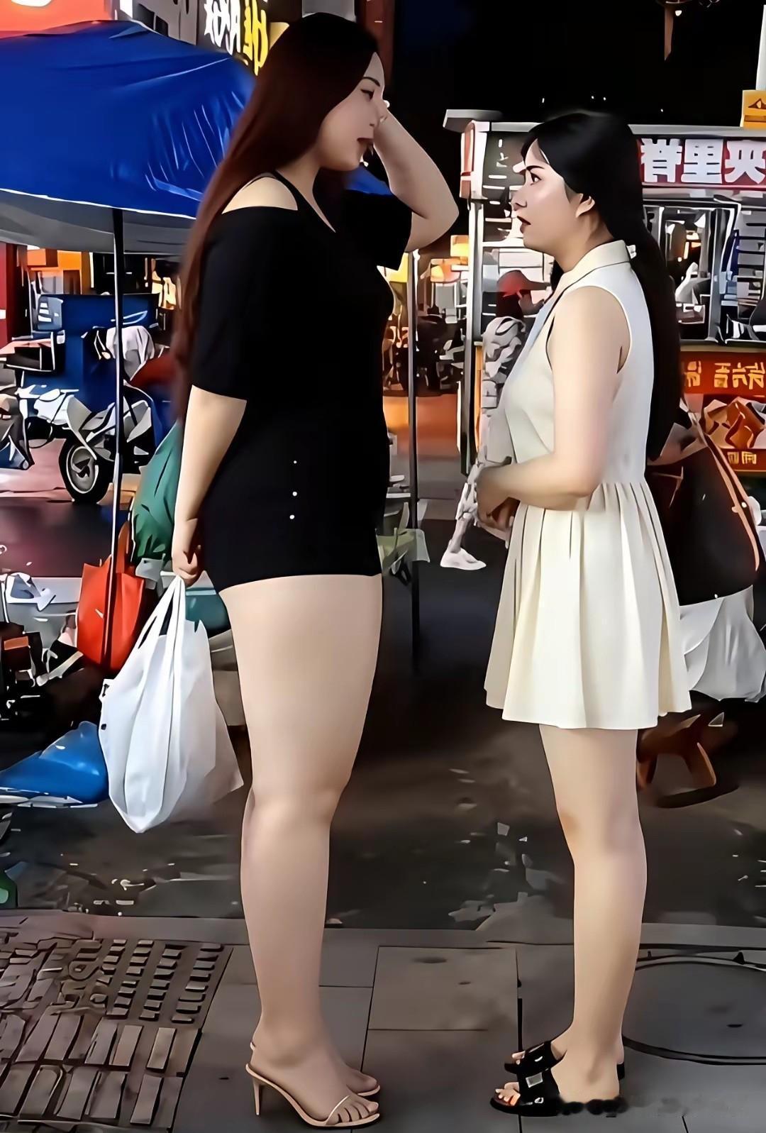 穿黑衣的美女:人高马大，身体健硕