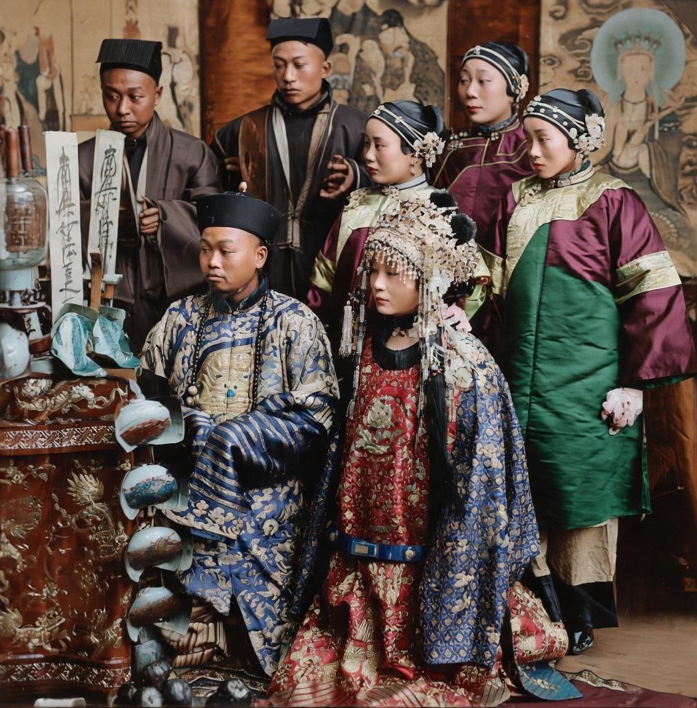 清末民初，北方旗人（满族）贵族家庭萨满家祭仪式。照片拍摄于旗人家庭的室内神堂，