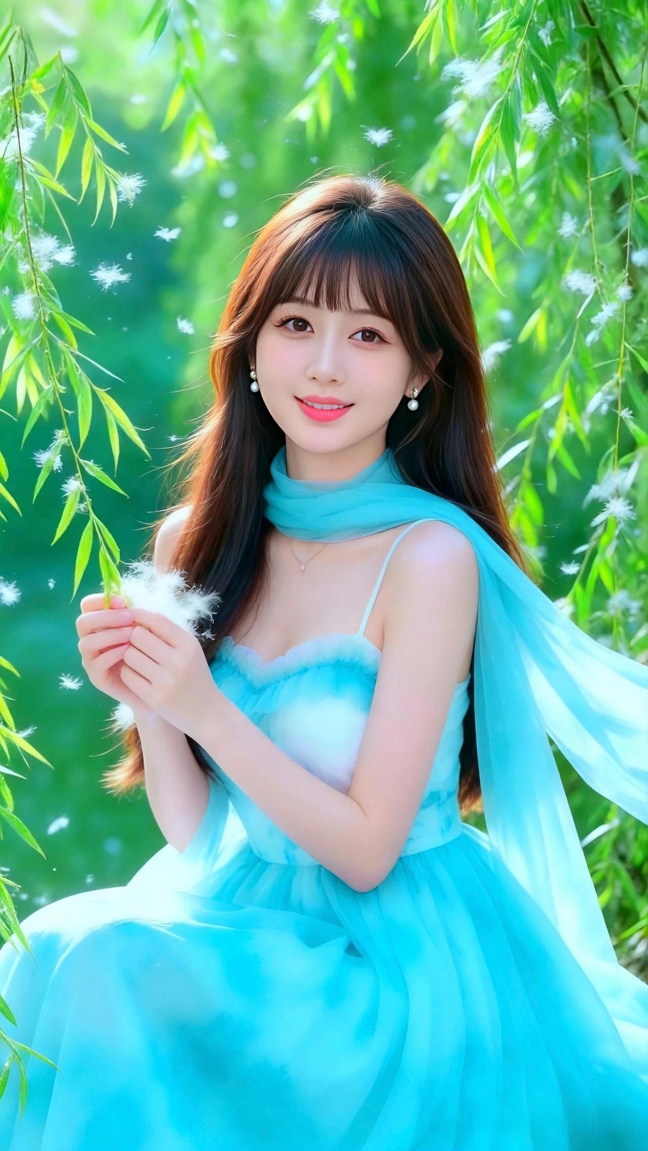 记录我的2026竹影摇曳间，美人如画，梦幻蓝裙少女，竹林间轻舞飞扬，如梦如幻。