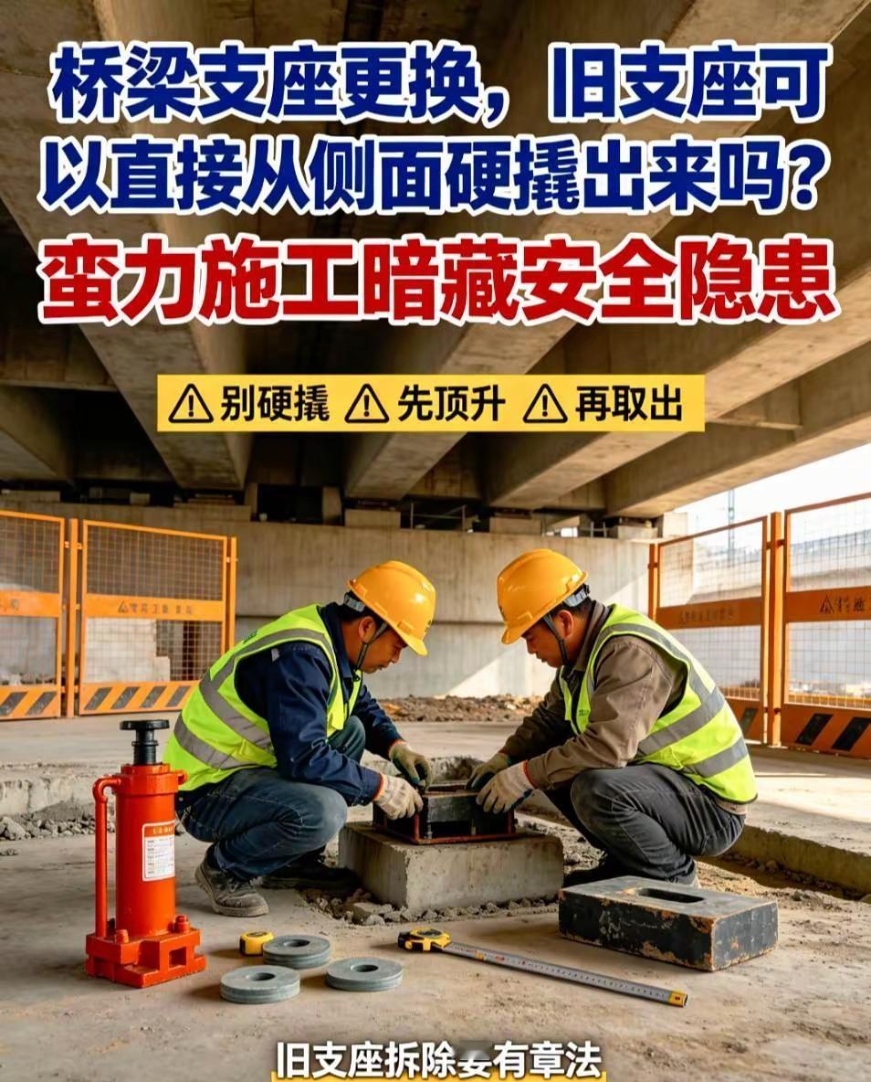 桥梁支座更换旧支座可以直接从侧面硬撬出来吗？蛮力施工暗藏安全隐患桥梁支座更换，旧