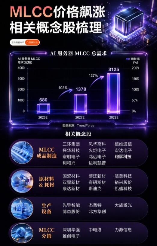 MLCC价格飙涨！概念股梳理不作为投资推荐！仅供参考。催化逻辑：AI服