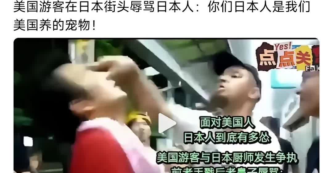 一美国游客，在日本一餐厅，吃出根毛发，大怒，指着日本人的鼻子骂：你们是美国豢养的