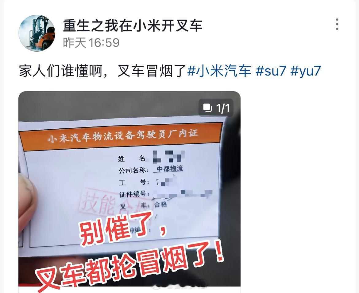 重生之我在小米开叉车，叉车都抡冒烟了[doge]​​​
