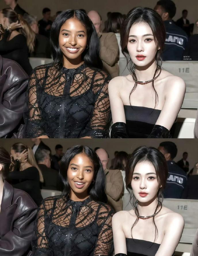科比大女儿娜塔莉亚与白鹿同框看秀，白鹿本身就白，这在娜塔莉亚的衬托下，更加显眼了