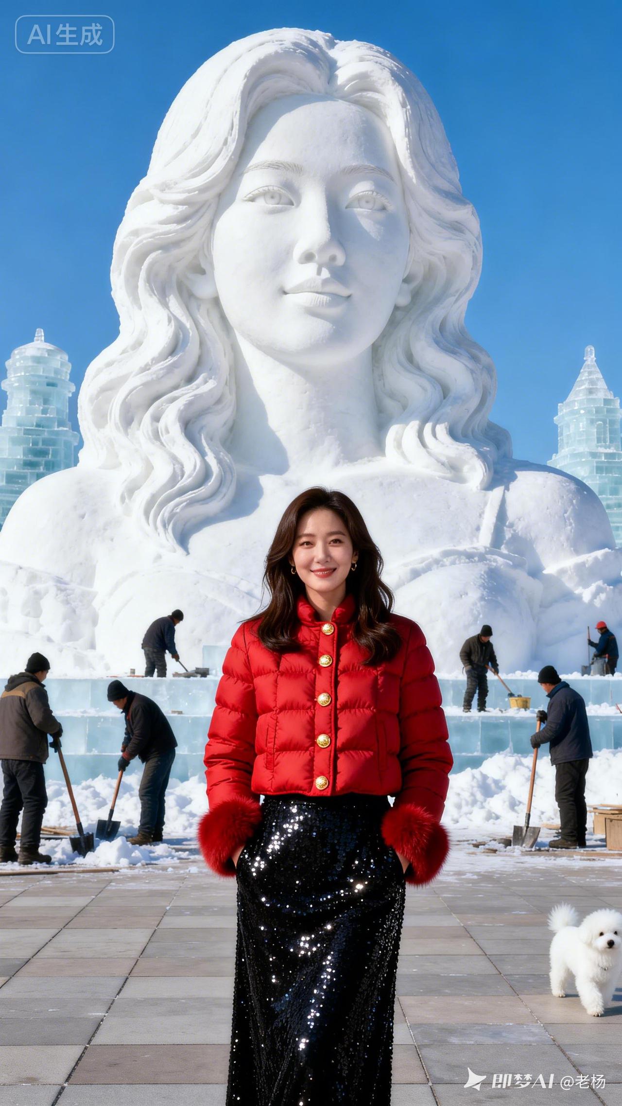 雪雕美人与冬日精灵的梦幻邂逅💫