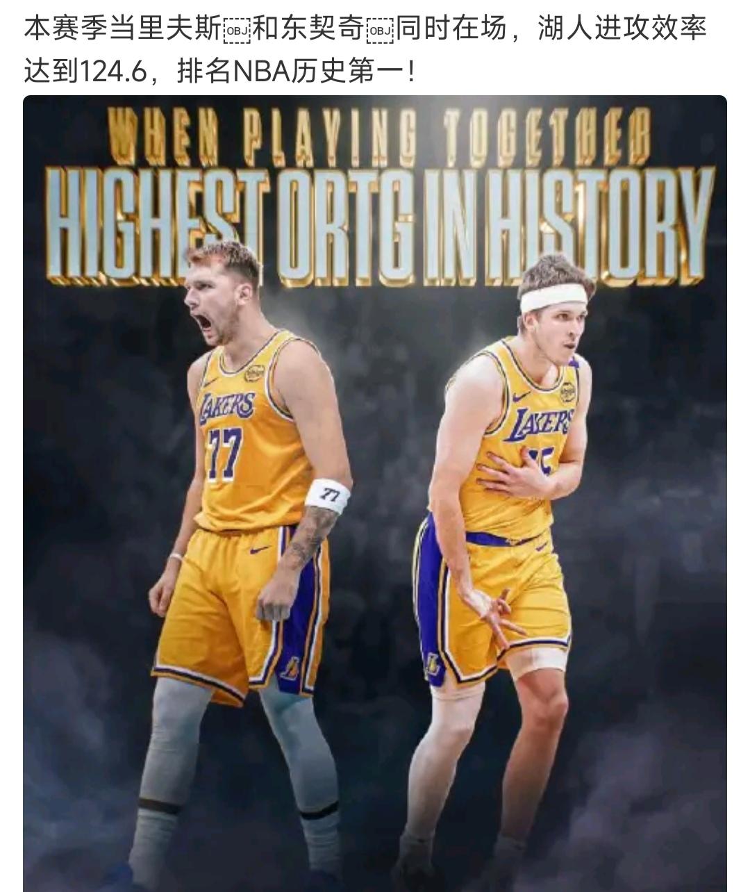数据说话，东契奇+里夫斯是历史最强组合！因为东契奇可以场均30分的三双。