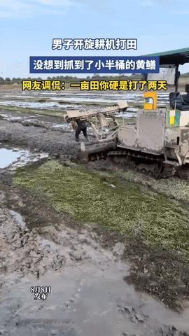 万万没想到！男子开旋耕机犁田，他每开出一段就要下车去田里看看，村民以为是机器老出