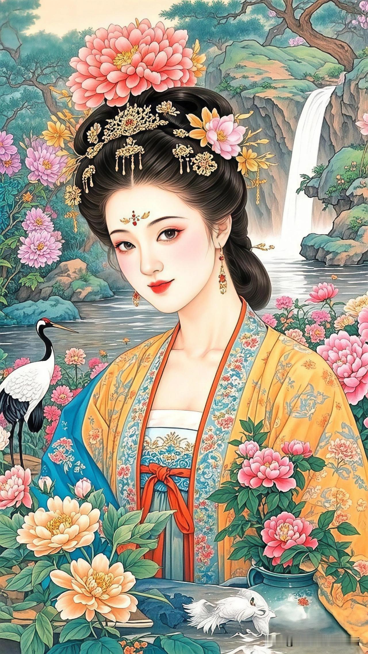 古风美人与自然和谐共处，花团锦簇，美不胜收！