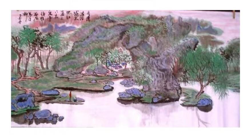 中国画山水创作欣赏天下美术有规矩，也晴青绿画无止境。中国画山风景山水间画国画