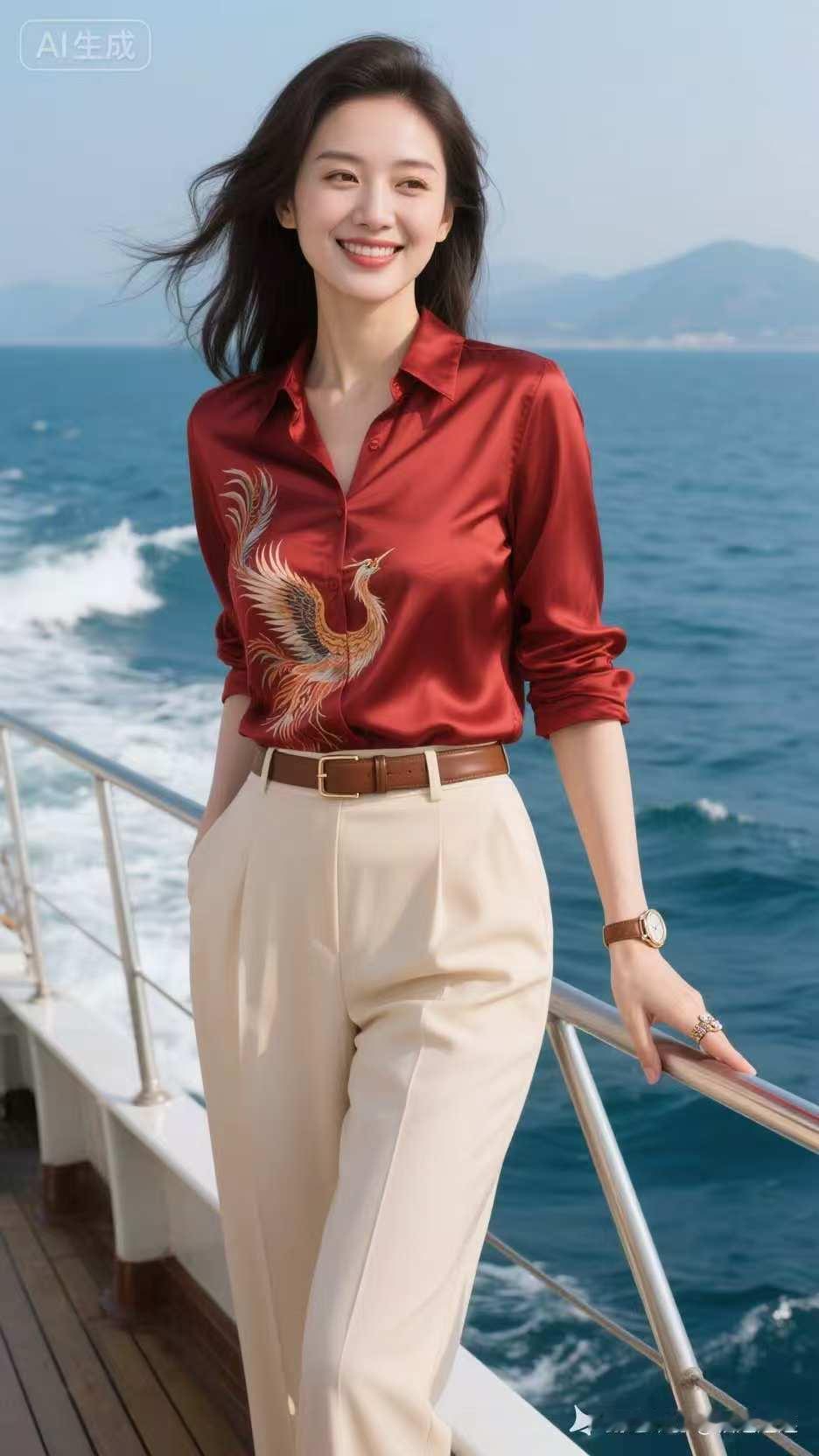 海边漫步，红衣飘飘，自由自在！🌊💃