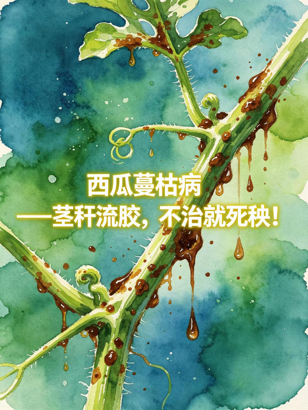 西瓜蔓枯病，茎秆流胶，不治就死秧！。西瓜种植蔓枯病