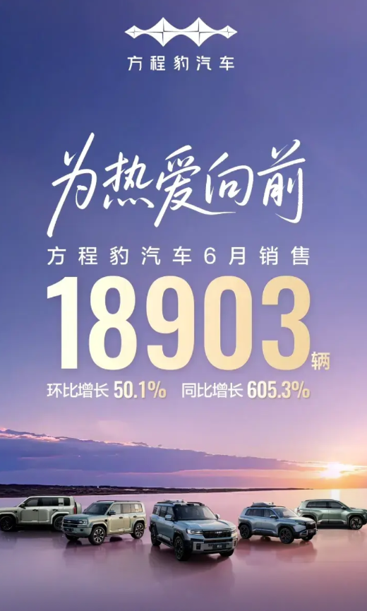 方程豹六月销量18903台算是彻底爆发了。豹54875保持稳定。豹820