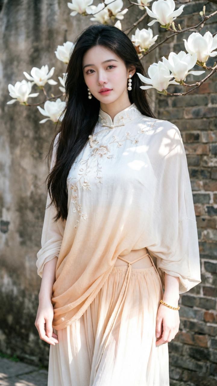 温婉如玉，花影摇曳间，尽显东方古典美。