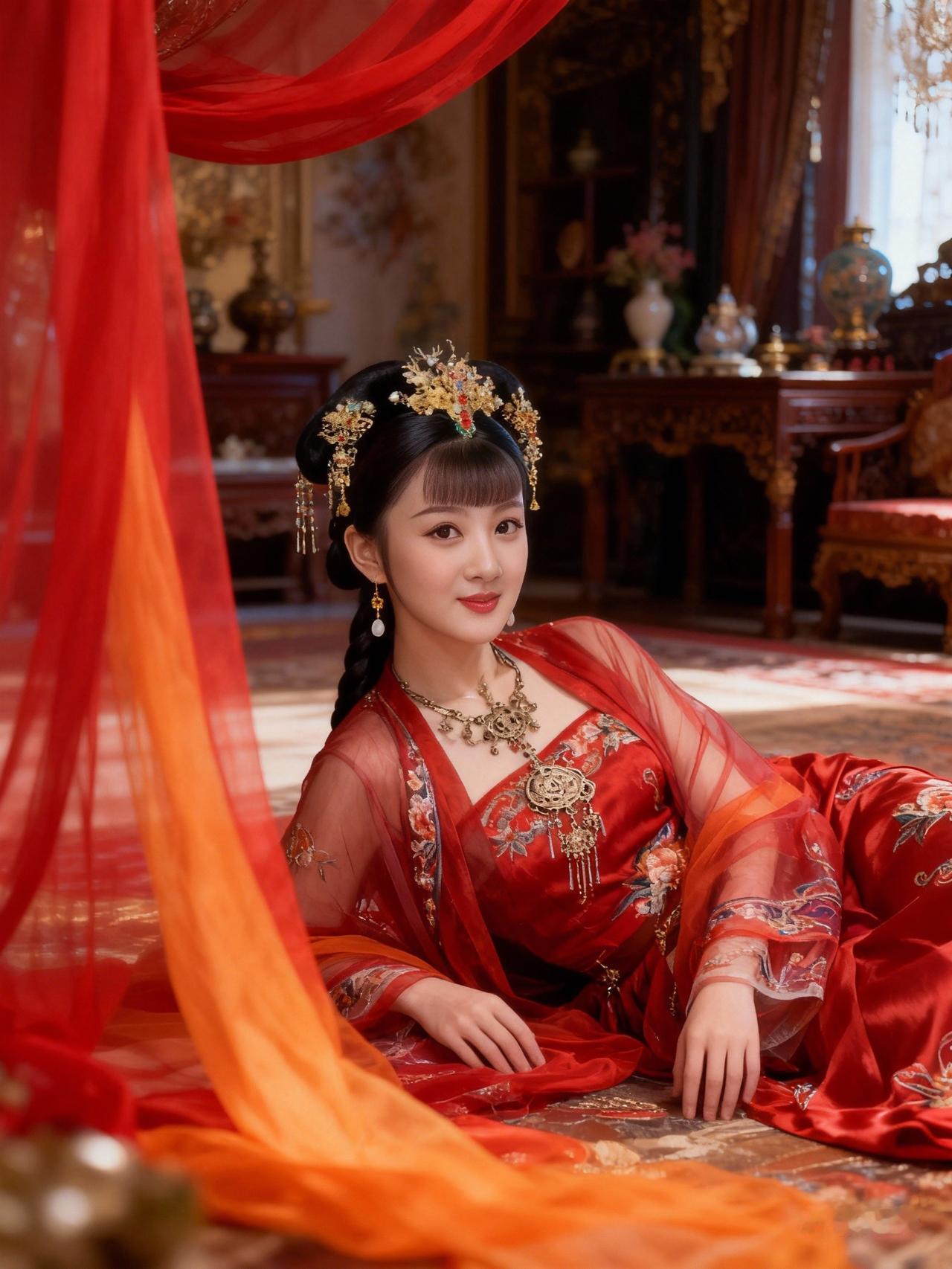 穿越时空的古典美人，红衣华服，惊艳了时光。