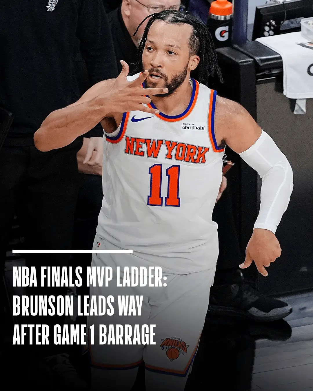 NBA官网发布总决赛第一期FMVP榜单；1.杰伦-布伦森—30分3篮板2助攻2