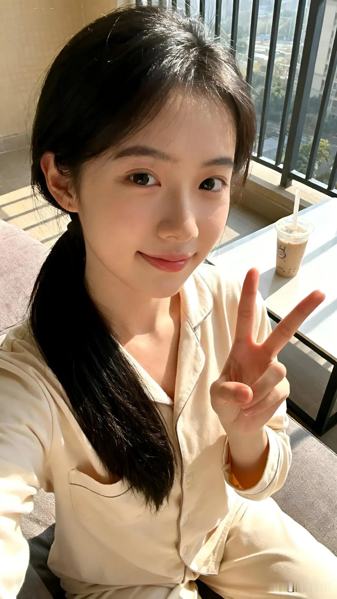 光之影阳光明媚的午后，元气满满的少女，比个V字，元气满满的一天开始啦！🌞💕