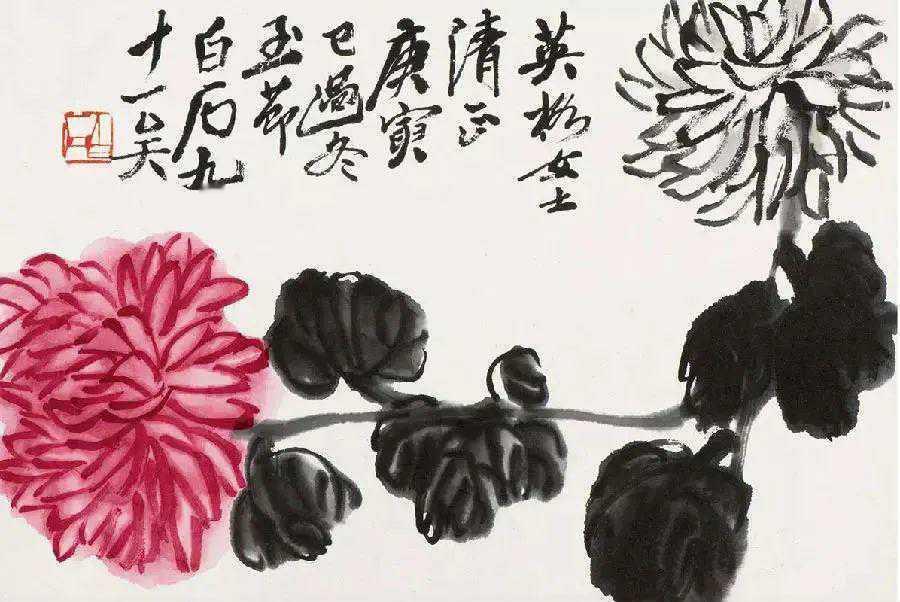齐白石《花物果册》，齐白石笔下的写意花鸟，总是简单几笔，便能使人感到内中包含的无