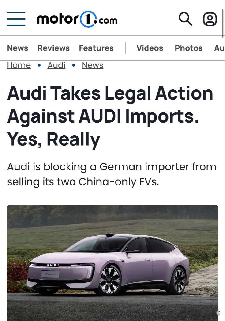 据汽车媒体Motor1.com近期报道，奥迪已采取法律行动，起诉一家德国汽车进口