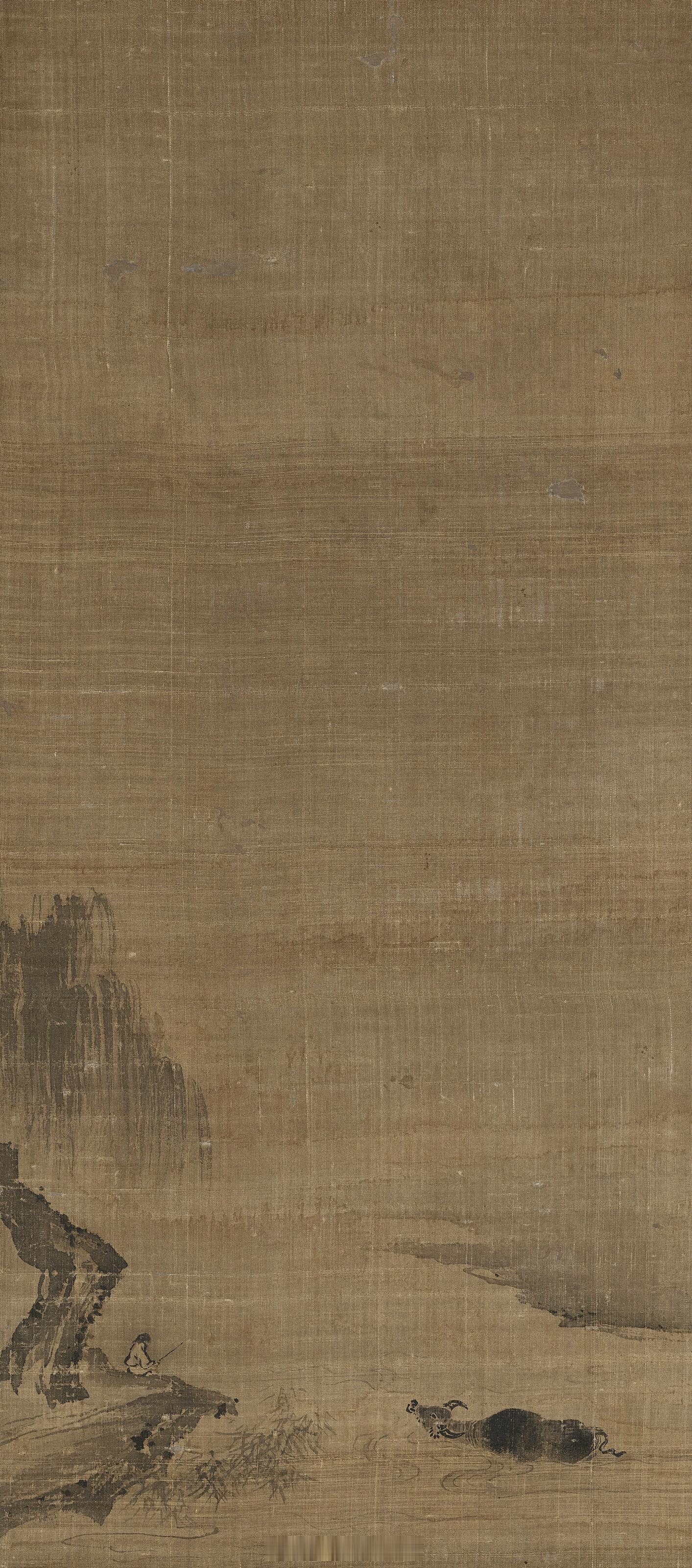南宋　无款（前传玉磵，13世纪）牧牛图水墨绢本　立轴尺寸：73x32.5