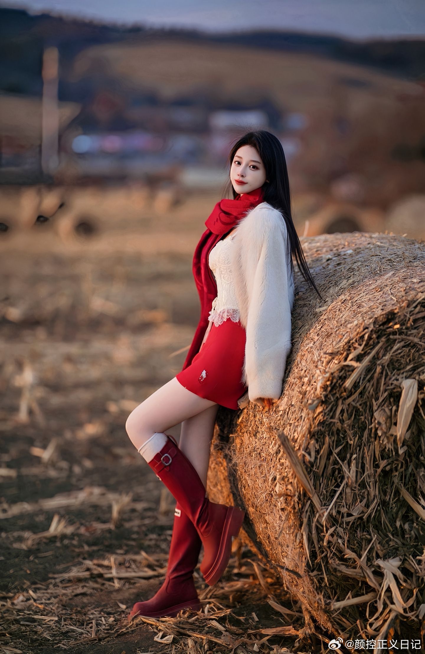 穿搭红色围巾红靴美女精彩人像​​​