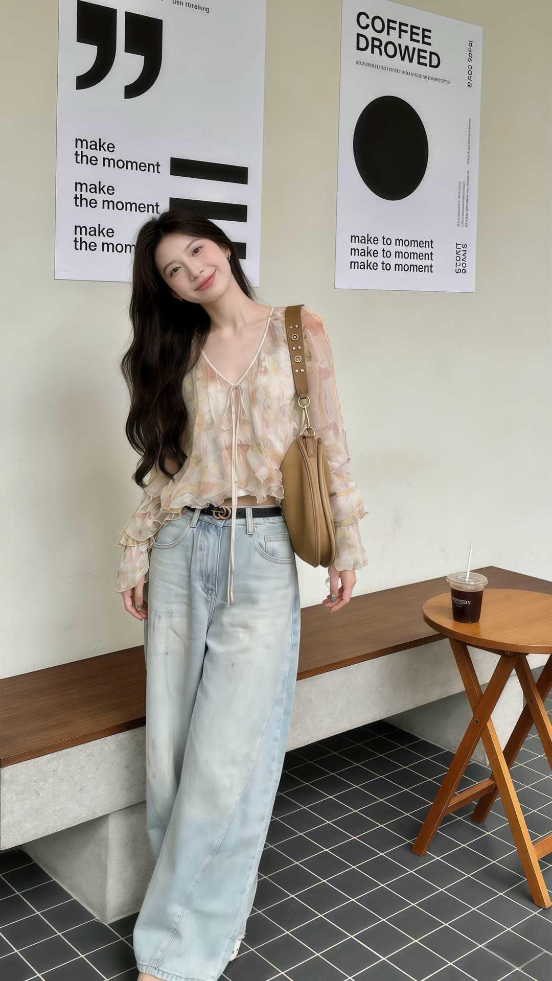 知性美女穿搭分享知性氛围感穿搭，温柔与松弛感拿捏，可选柔润感雪纺衫配浅蓝牛仔的组