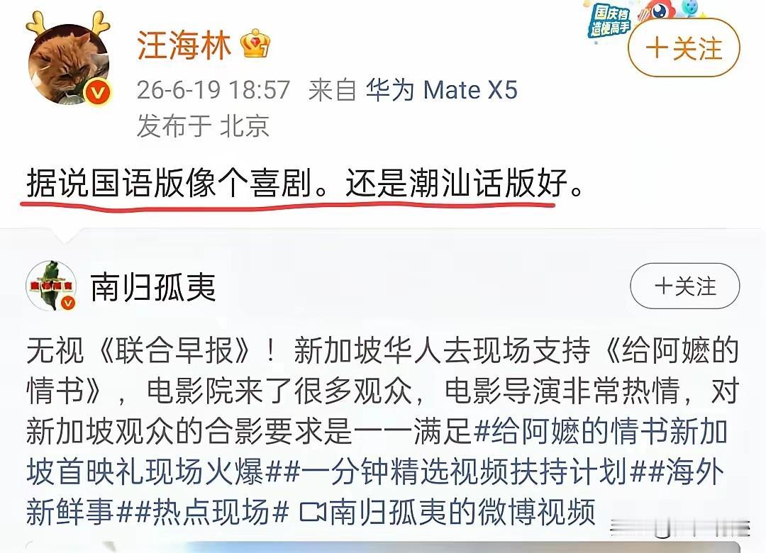 汪海林还真没说错，普通话版《给阿嬷的情书》真的像喜剧，对于我这个二刷了的观众来说