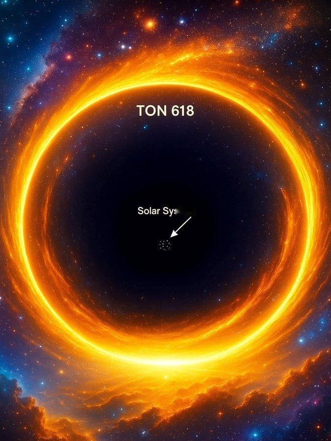 TON618是宇宙中已知最大的黑洞之一，其质量是太阳的660多亿倍，这张