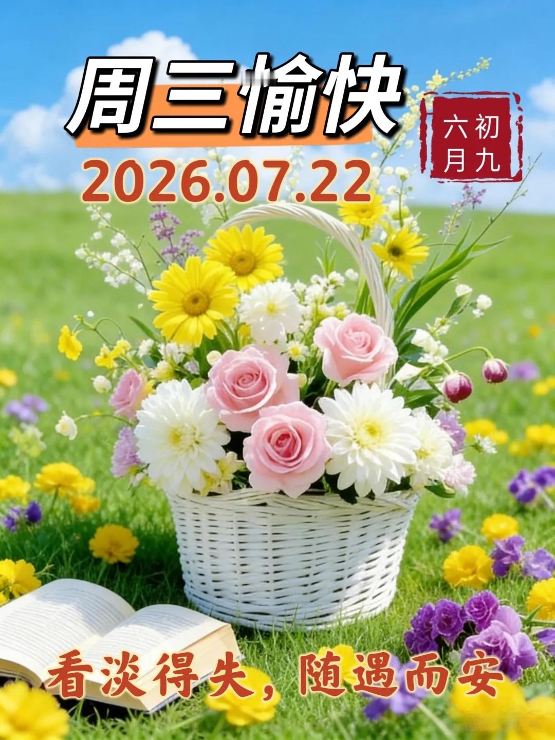 💐崭新周三送上暖心问候：周三清晨清风拂面，酷暑时节善待自己；闲暇拣拾几分乐趣，