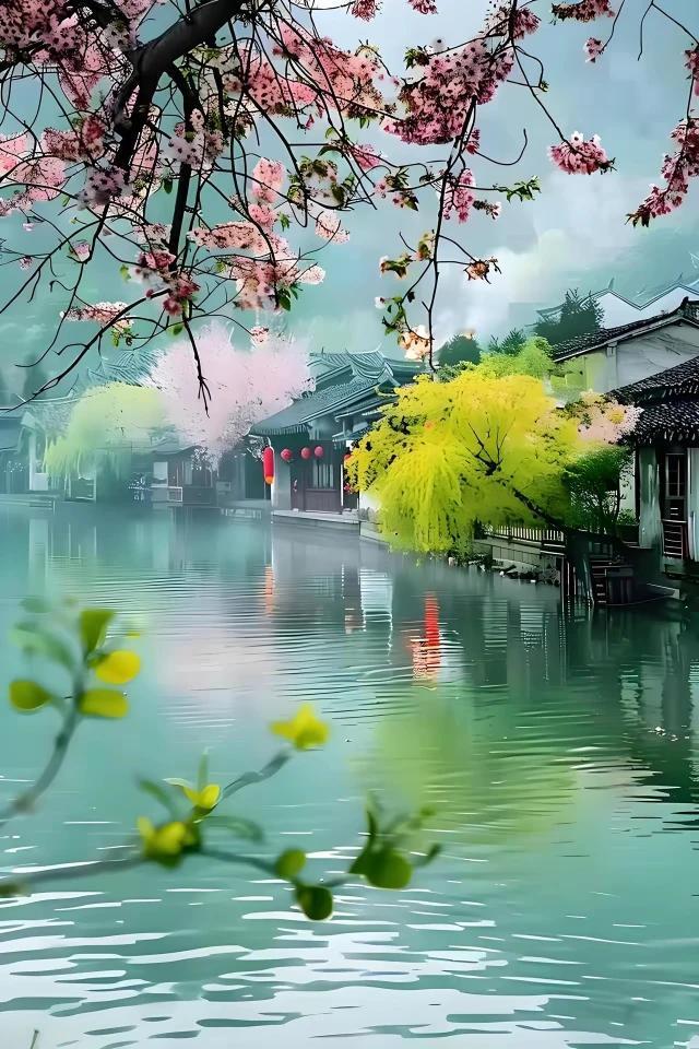 江南水乡，烟雨朦胧。小桥流水，小船悠悠。旗袍雅韵，折扇雨伞。凌波微步，流动