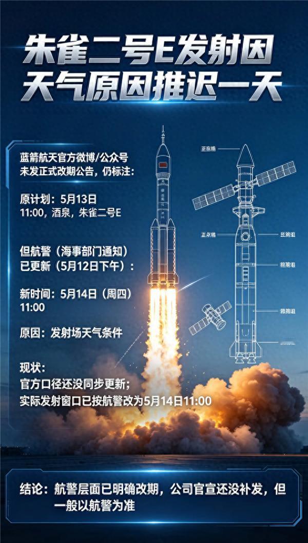 5月15日，据央视新闻直播间报道，5月14日上午11点，朱雀二号改进版遥5运载火