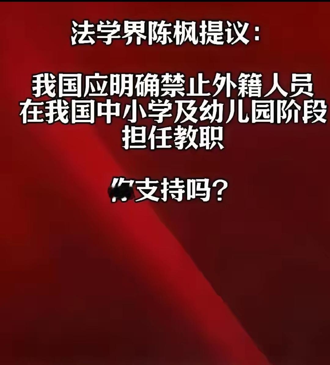 法学界人士陈枫公开提出建议，主张通过立法明确规定，不允许外籍人士在幼儿园、小学和