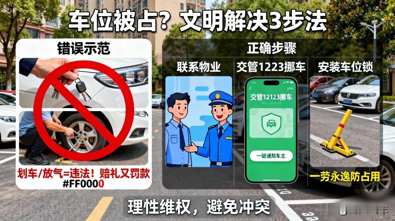 车位被别人占了，怎么办？教你几招文明的回家发现车位被占，打电话不接，真是火大