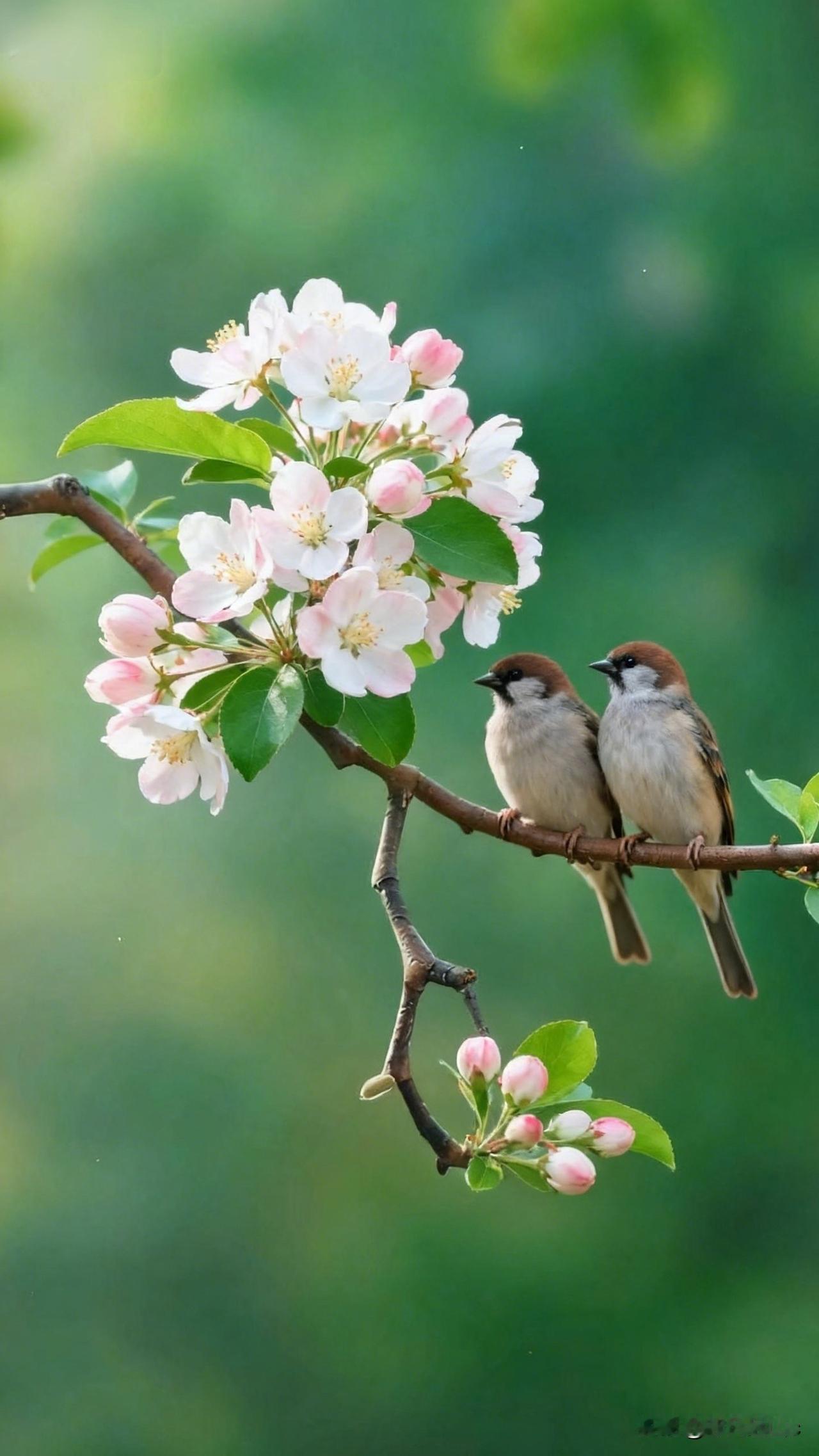 春日暖阳下，两只小鸟依偎在盛开的樱花枝头，静享美好时光。🌸🐦🌞一树花开的诗