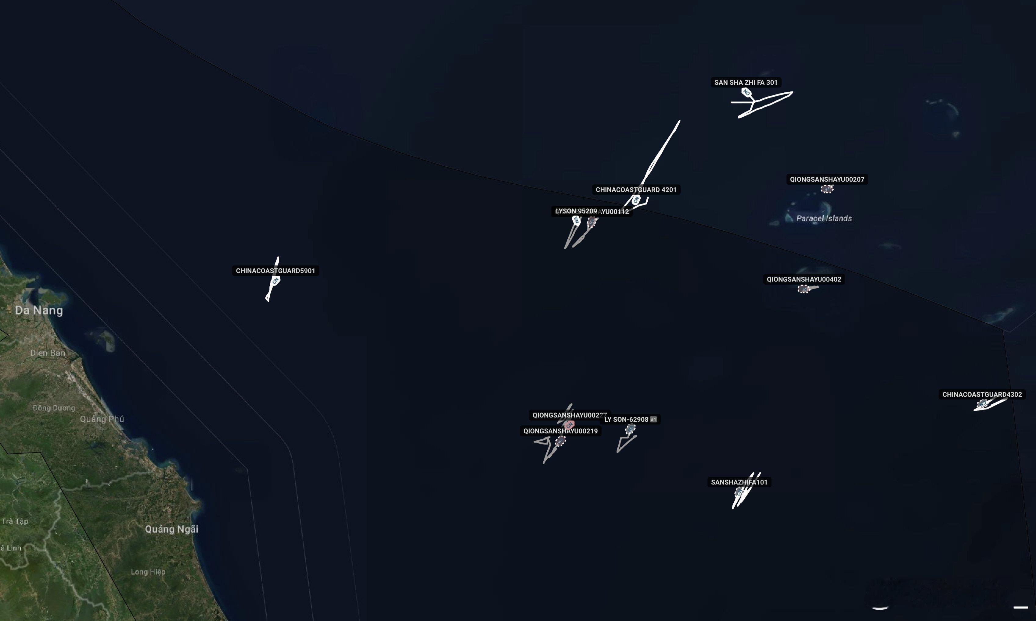 外网称中国海警5901舰昨天开始在西沙群岛以西的十段线海域巡航，距岘港约50海里