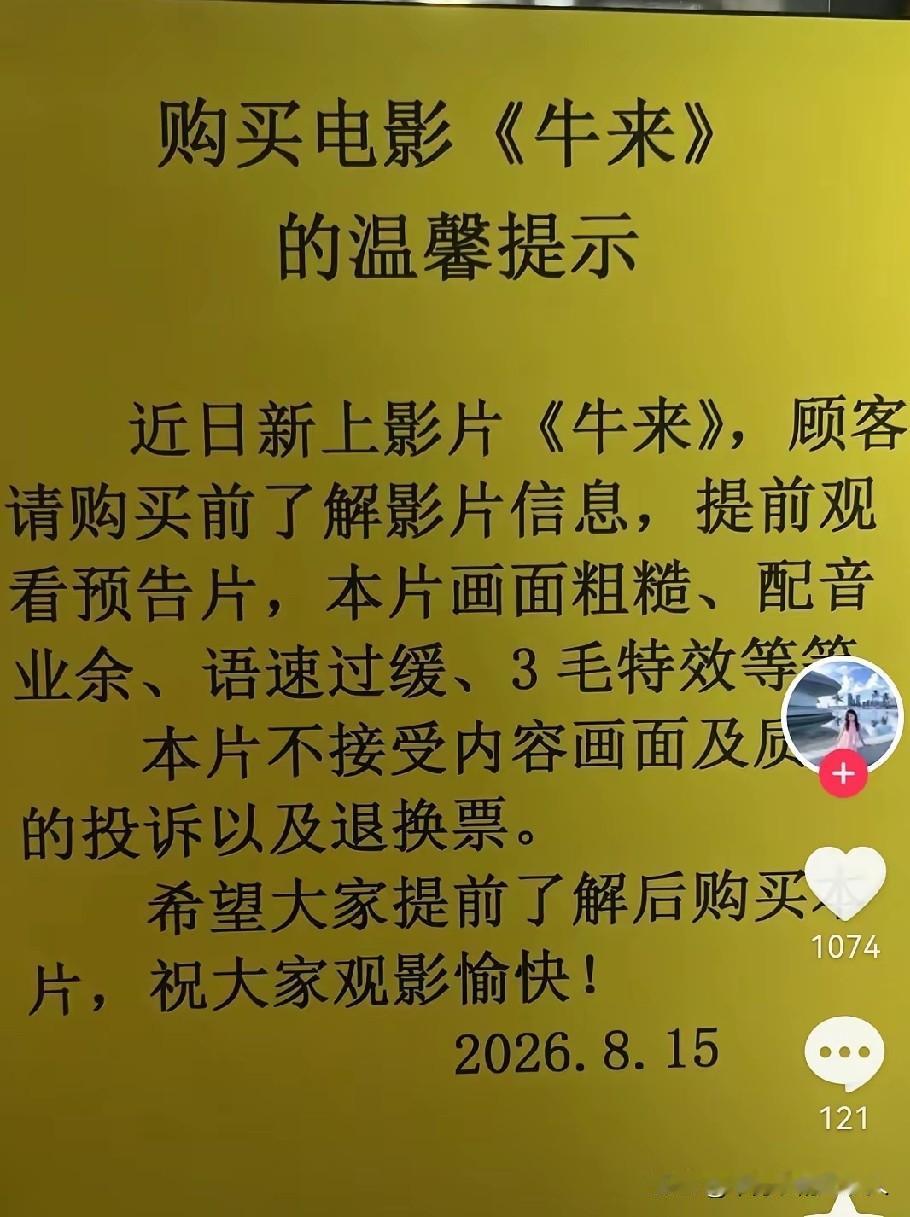 这是第一部连影院都都不得不在购票处提醒“谨慎购买”的电影，甚至连电影海报都是手搓