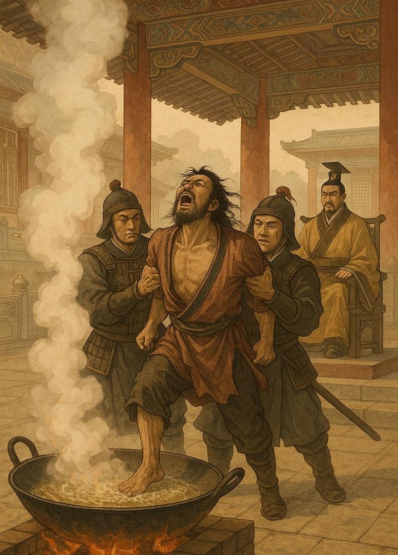 韩信下葬那夜，刘邦正暗自庆幸。一个厨子因哭彭越被押赴下油锅。他回头怒吼了一句话，