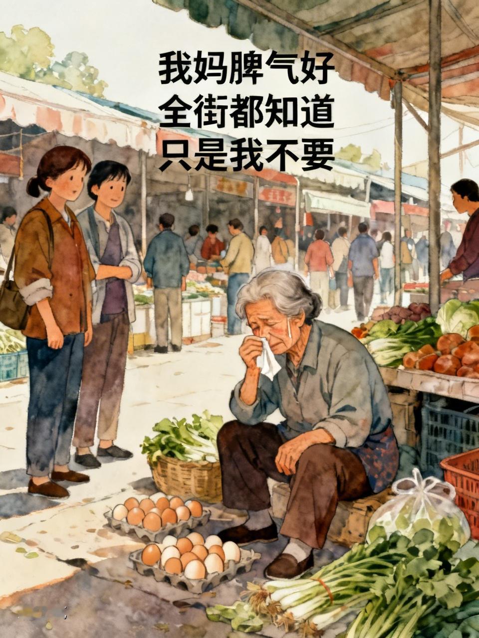 我妈脾气好。全街都知道。只是我不要。菜市场口，我妈坐在地上擦眼泪。我摔