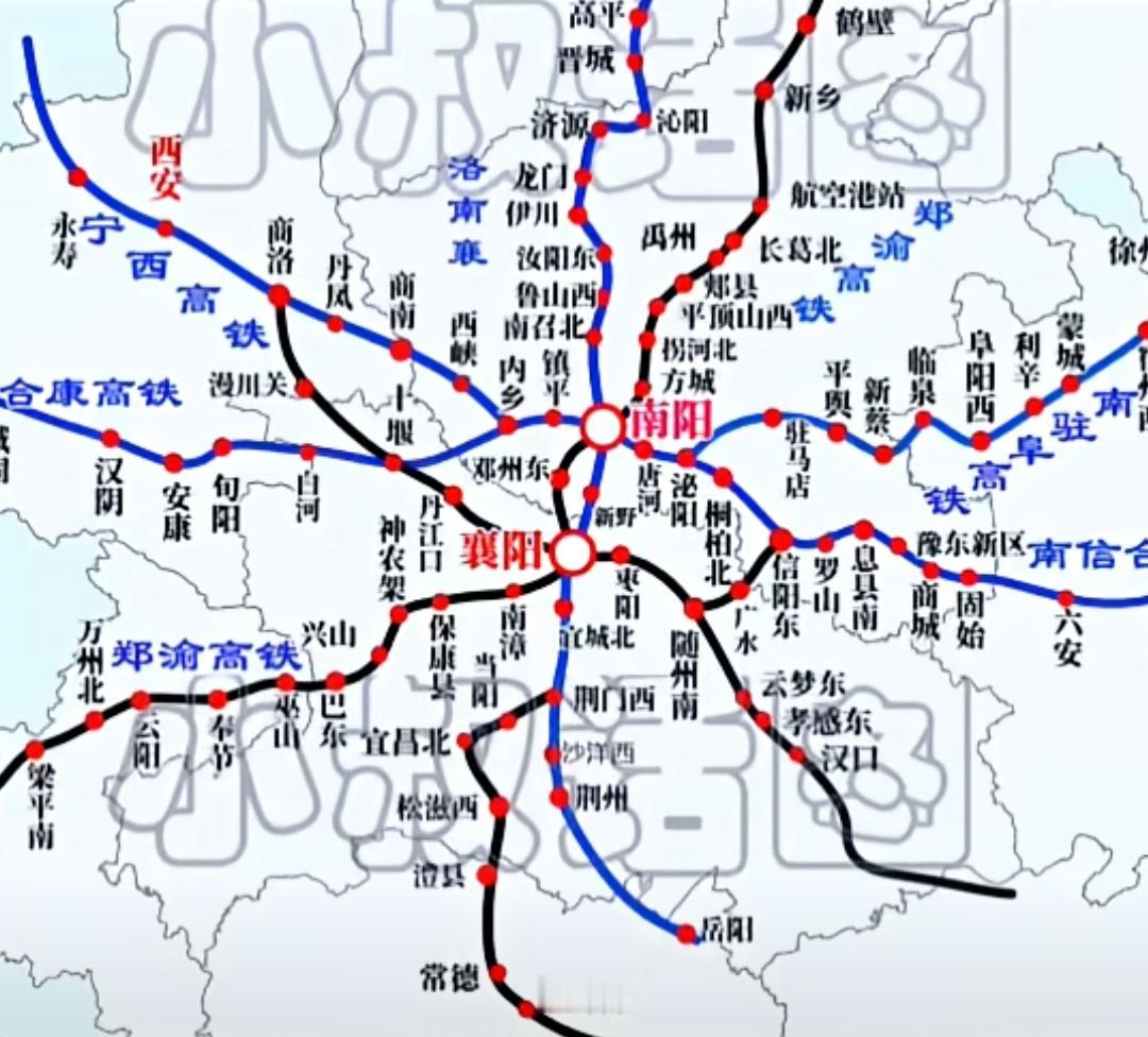 像襄阳和南阳这种互为倚角又互为竞争的交通格局在全国也算比较特殊的，如西武高铁走襄