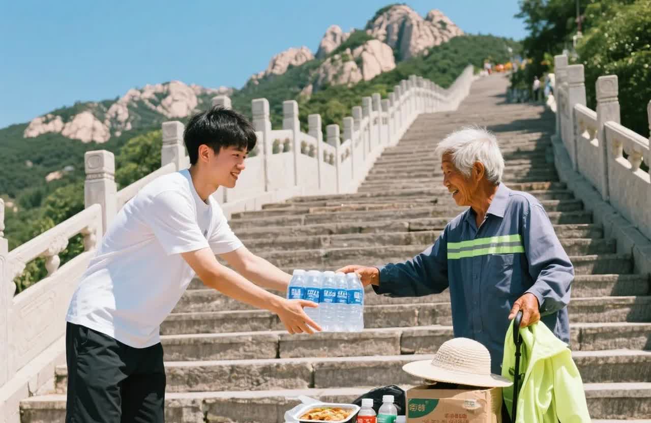 泪目了！7月初，山东有一个男孩子爬山时，他竟做了这么一件事。他上山时看见