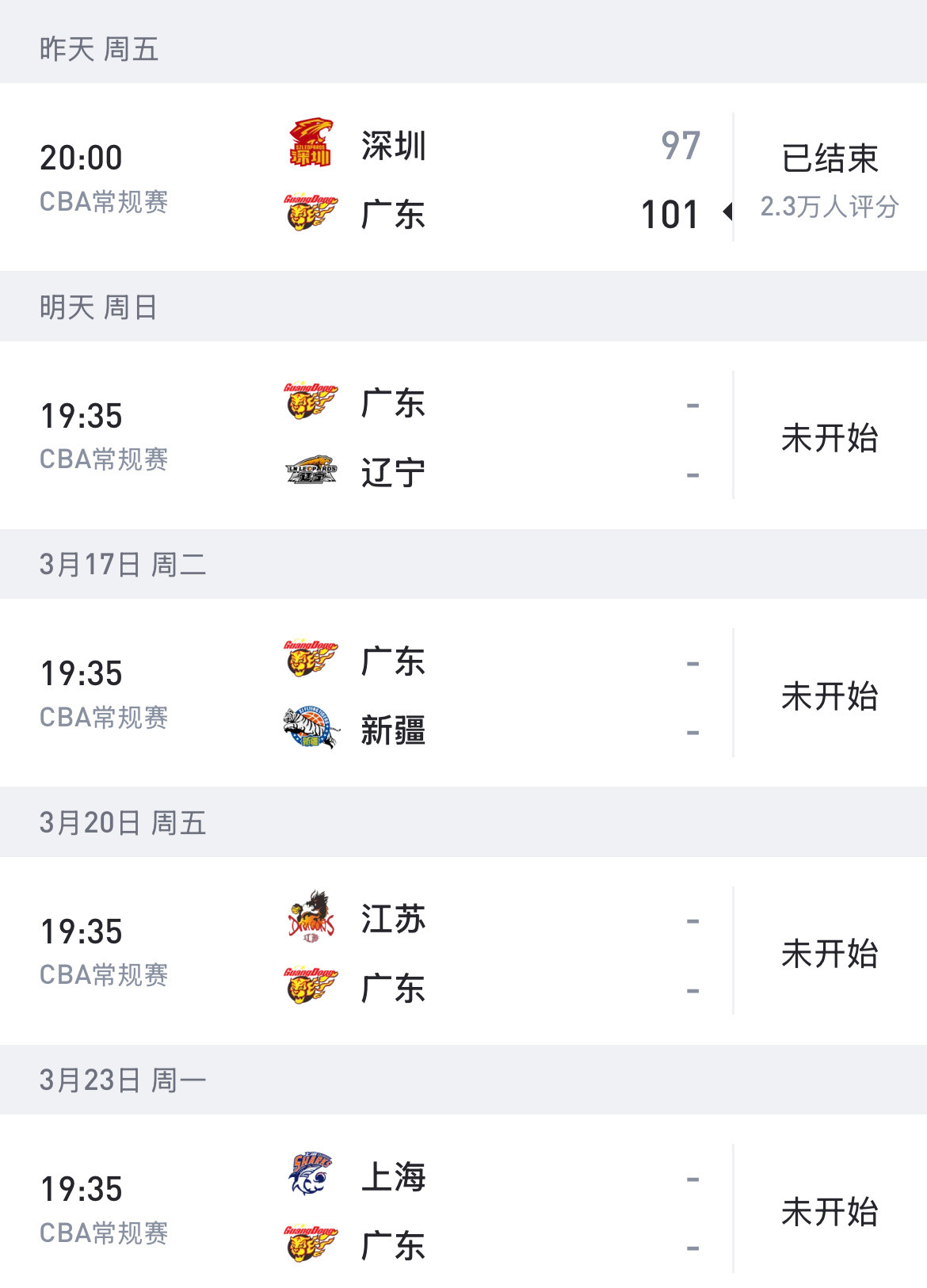 两支球队最近的赛程可以说是天壤之别。辽宁队四场比赛有三场是广东的球队本可以排