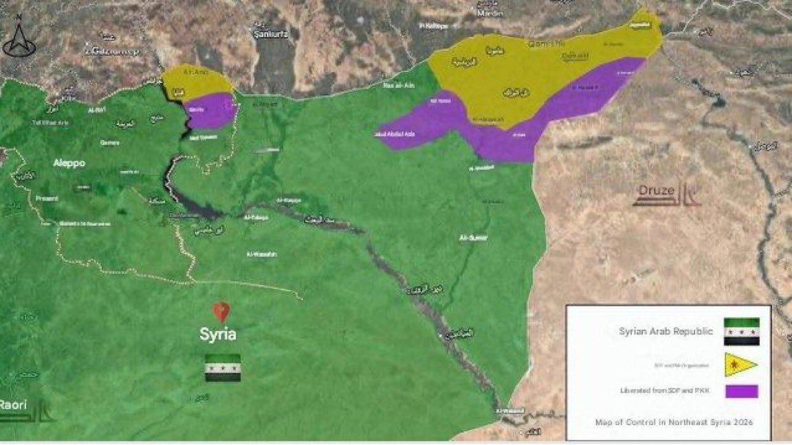 ❗这是目前“叙利亚民主力量-人民保护部队”的控制区(该图目前可能已经过时)(图1