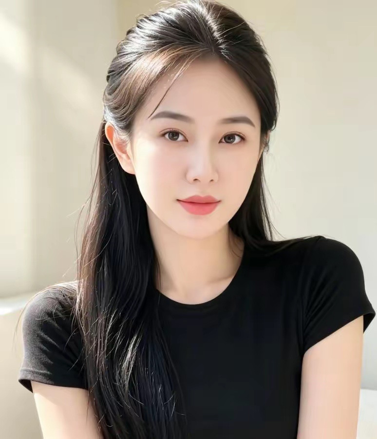 温柔的黑发少女，阳光下的清新自然美
